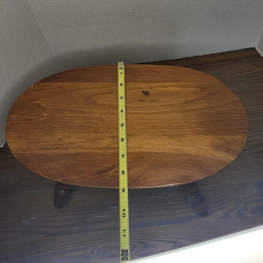 VTG Wood Bench Step Stool Oval Top Windsor Style Turned Legs 7